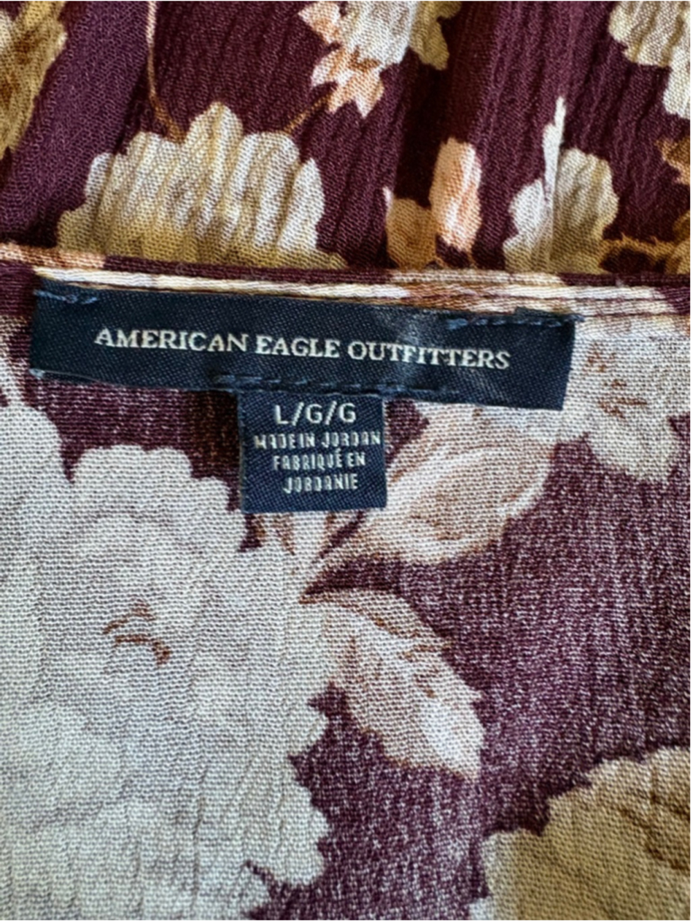 American Eagle Outfitters Long Sleeve Wrap Dress L Burgundy Beige Floral - Picture 8 of 9